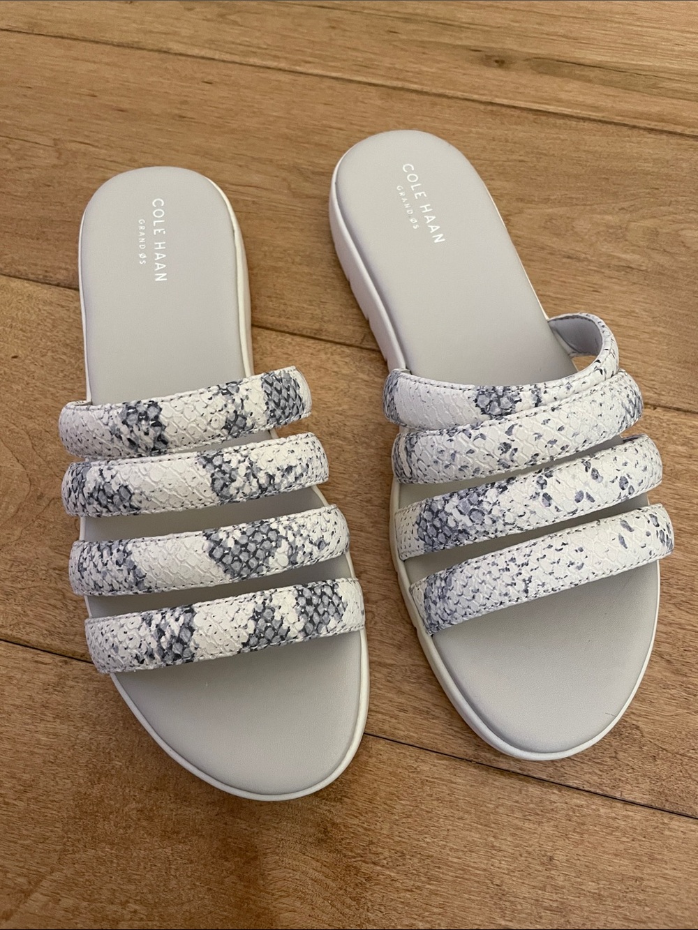 Cole Haan White Snake-Print Multi-Strap Slide Sandals